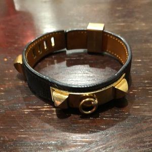 Bracelet Hermes leather black with gold